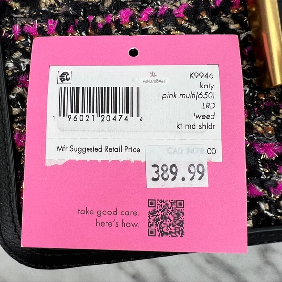 Kate Spade Katy Tweed Medium Shoulder Bag In Pink Multi - Picture 13 of 15